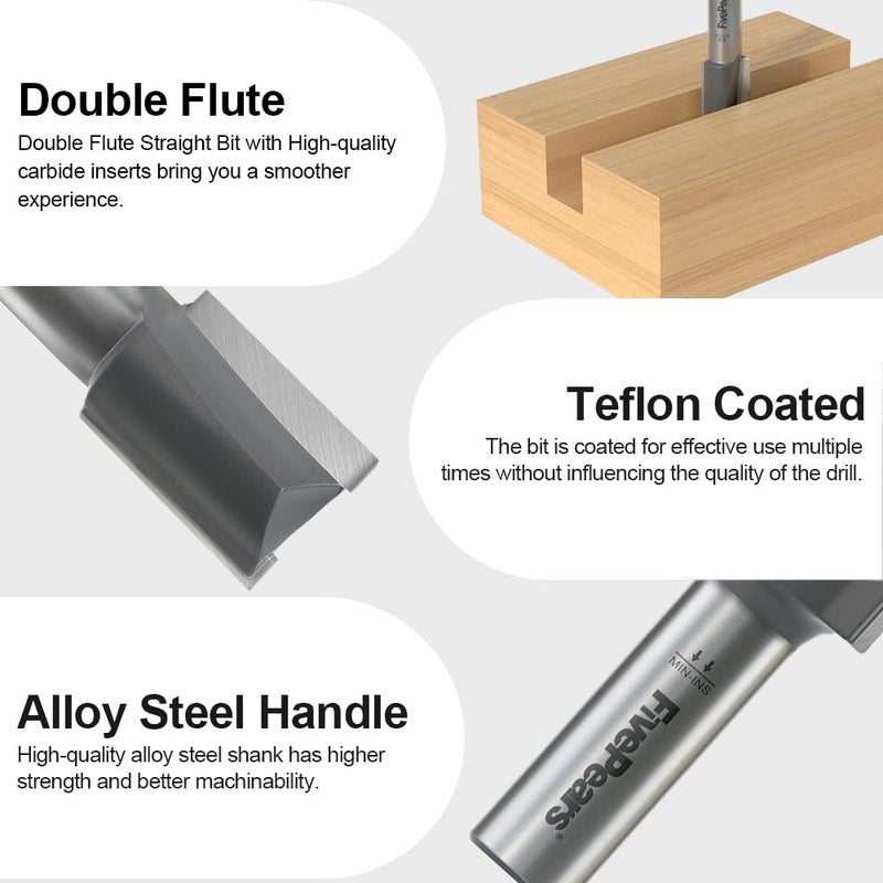 FIVEPEARS Straight Router Bits 1/2 Inch Shank Double Flute, 3/4 Inch Cutting Diameter, 1 Inch Cutting Length, Used for Create Groove, Dado or Hollow - Image 4